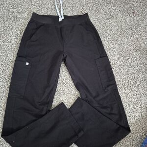 Figs Black Cargo Scrub Pants with Drawstring Waist